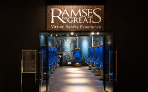 Rows of VR chairs with sign "Ramses the Great. Virtual Reality Experience"